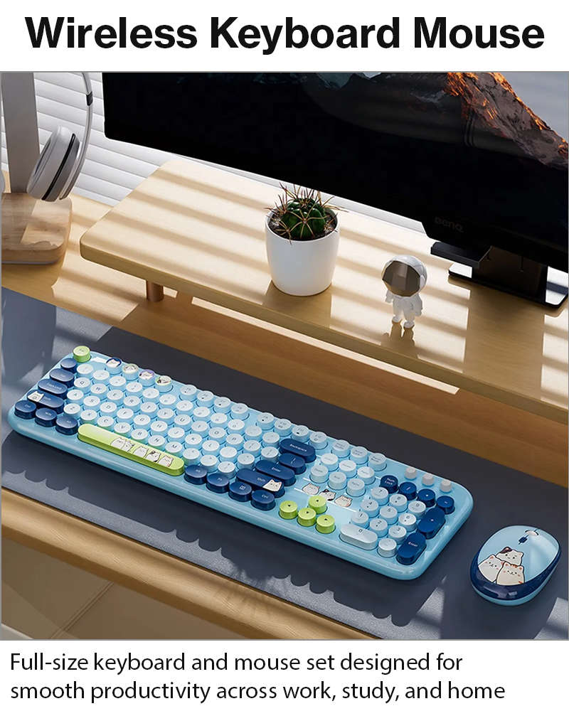 2.4GHz Wireless Keyboard and Mouse Combo, 104-Key Full-Size Retro Typewriter Style Set with USB R...