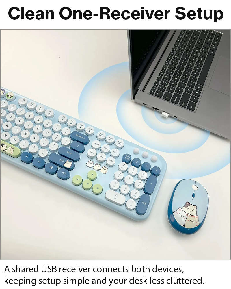 2.4GHz Wireless Keyboard and Mouse Combo, 104-Key Full-Size Retro Typewriter Style Set with USB R...