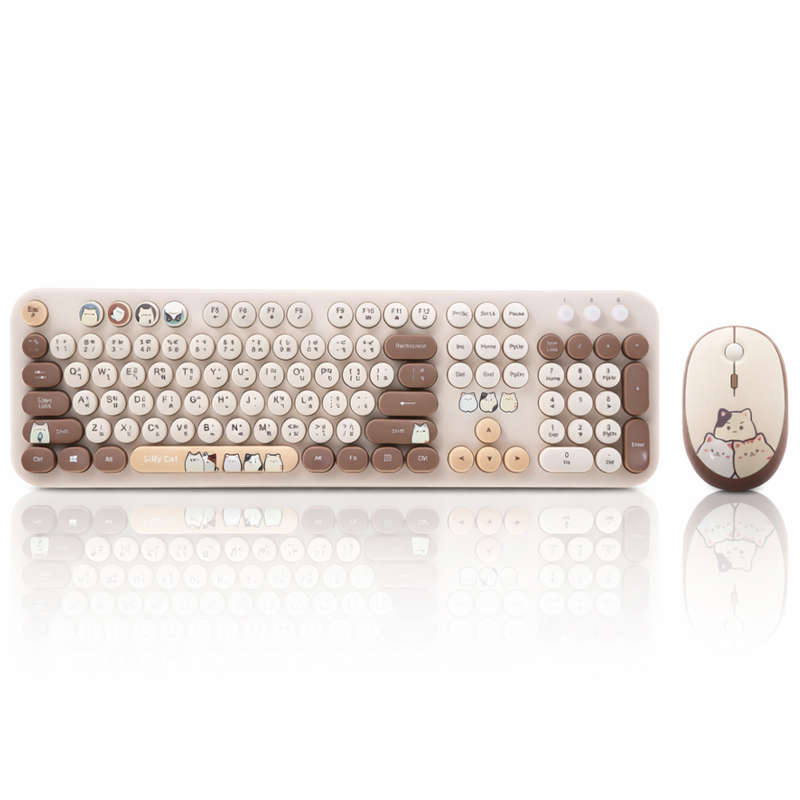 2.4GHz Wireless Keyboard and Mouse Combo, 104-Key Full-Size Retro Typewriter Style Set with USB R...