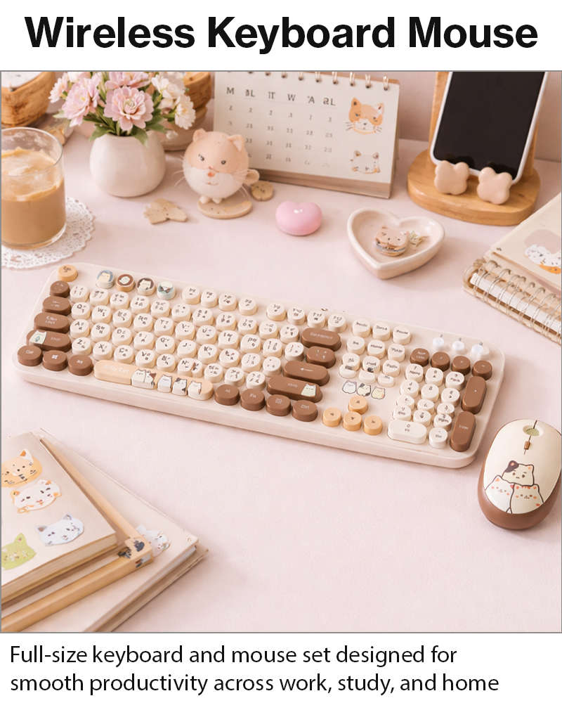 2.4GHz Wireless Keyboard and Mouse Combo, 104-Key Full-Size Retro Typewriter Style Set with USB R...