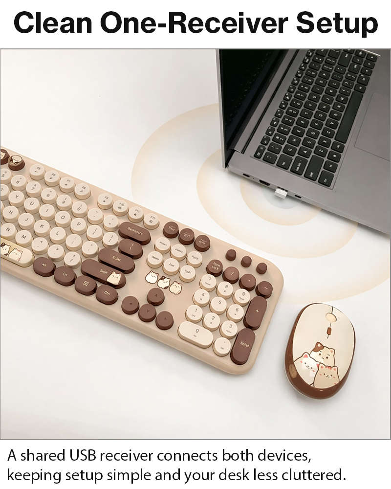 2.4GHz Wireless Keyboard and Mouse Combo, 104-Key Full-Size Retro Typewriter Style Set with USB R...
