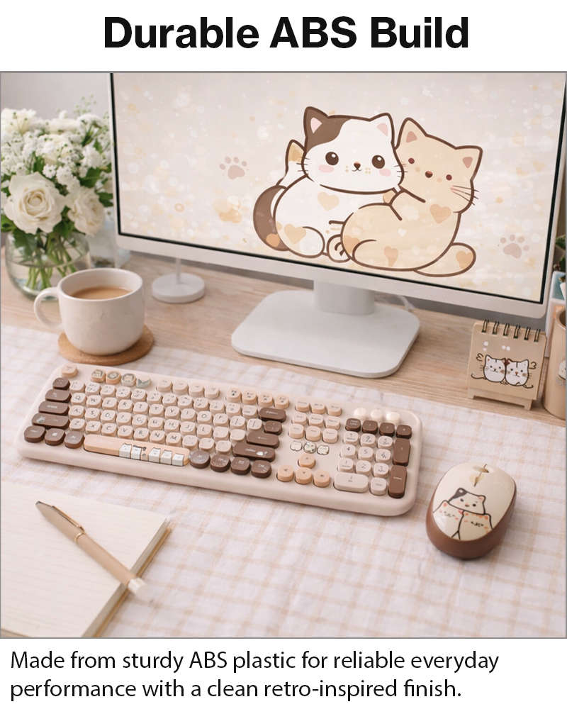 2.4GHz Wireless Keyboard and Mouse Combo, 104-Key Full-Size Retro Typewriter Style Set with USB R...