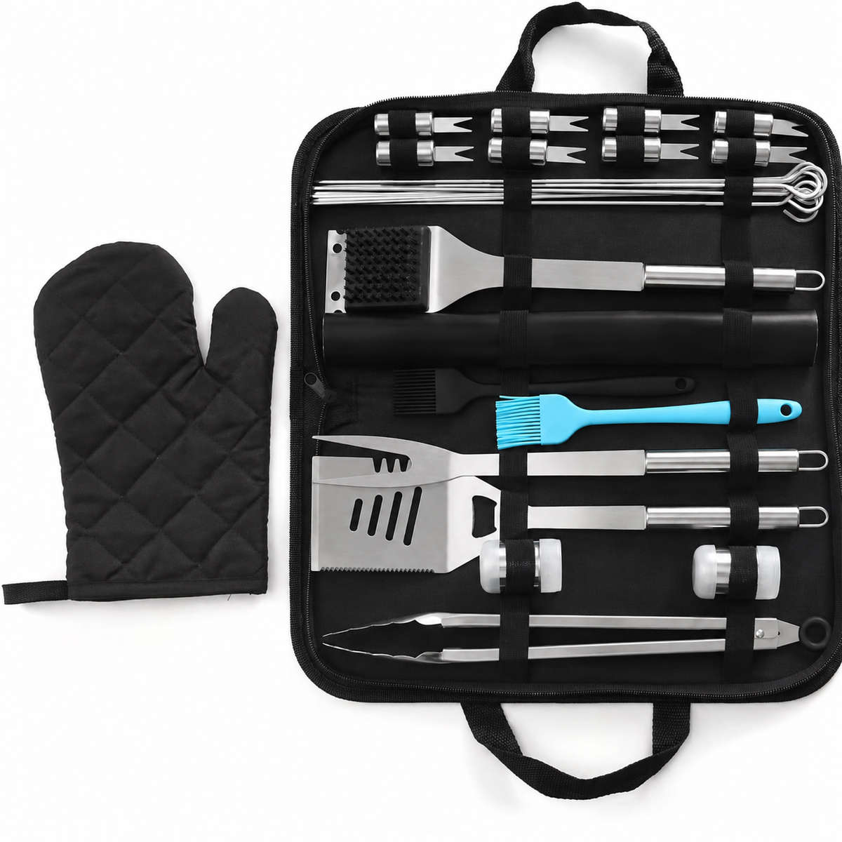 23-Piece Stainless Steel Braai BBQ Tool Set with Carry Case, Skewers, Corn Holders, Grill Accesso...