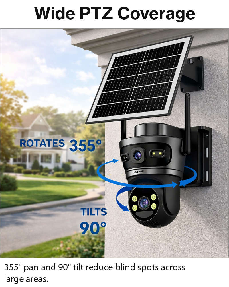 4G Solar Outdoor PTZ Security Camera 6MP Dual Lens IP66 Full Color Night Vision SD/Cloud Storage