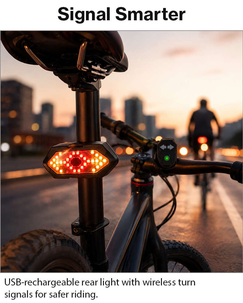 Wireless Remote Control Bike Turn Signal Light  USB Rechargeable LED Indicators with Handlebar...
