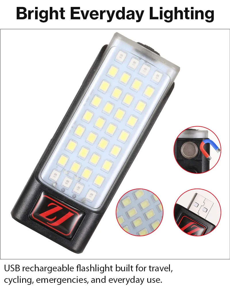 Portable USB Rechargeable LED Flashlight with Digital Battery Display, Red Warning Light & Clip-O...