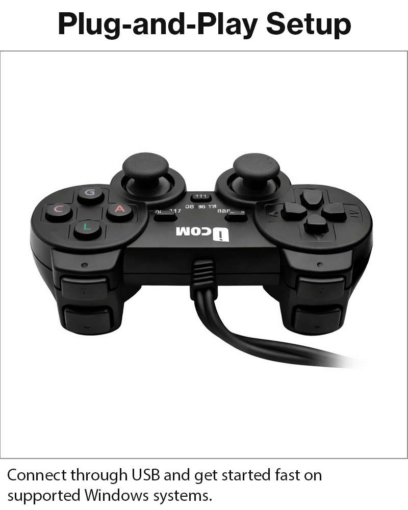 USB Wired Game Controller with Dual Vibration Motors, Plug & Play PC Gamepad, DirectX Support for...