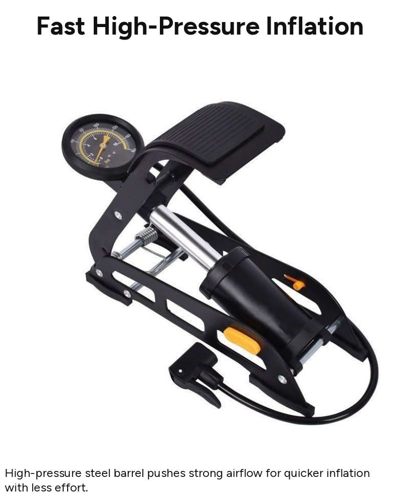 Foot Pump with Gauge  High-Pressure Steel Frame Pedal Inflator  Multi-Valve Compatibility