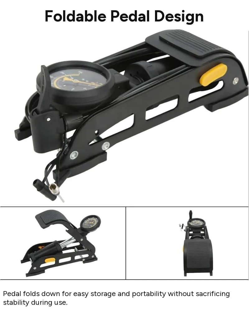 Foot Pump with Gauge  High-Pressure Steel Frame Pedal Inflator  Multi-Valve Compatibility