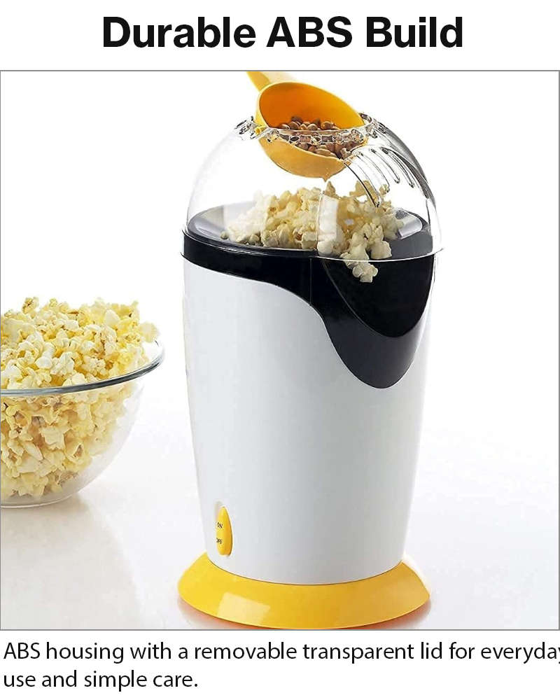 1200W Hot Air Popcorn Maker 230V EU Plug, 2.5L Capacity, Oil-Free, ABS, White & Yellow Compact De...