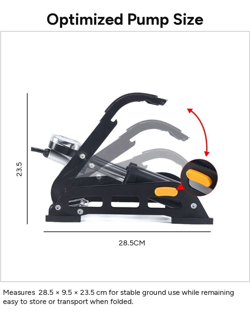 Foot Pump with Gauge  High-Pressure Steel Frame Pedal Inflator  Multi-Valve Compatibility