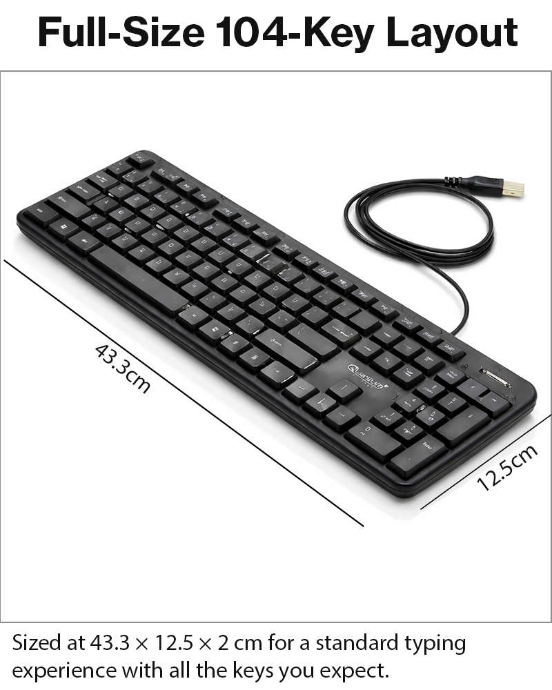 104-Key Wired Keyboard Quiet Soft Keys Full-Size