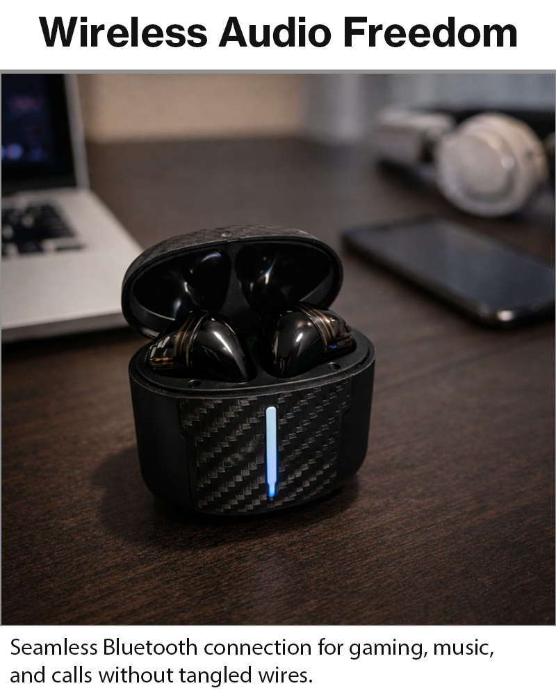 Sport Wireless Game Pro Earphones with Microphone, USB-C Charging Case, 15 m Range, 15 Hour Total...
