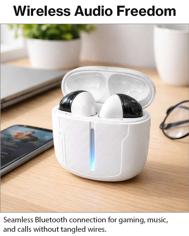 Sport Wireless Game Pro Earphones with Microphone, USB-C Charging Case, 15 m Range, 15 Hour Total...