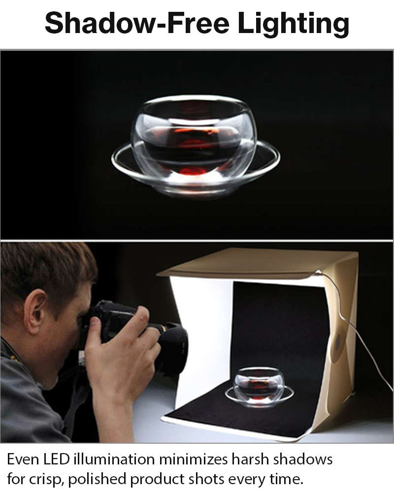 Foldable LED Light Box Studio Kit with USB Power, Dual Backgrounds, Shadow-Free Product Photograp...