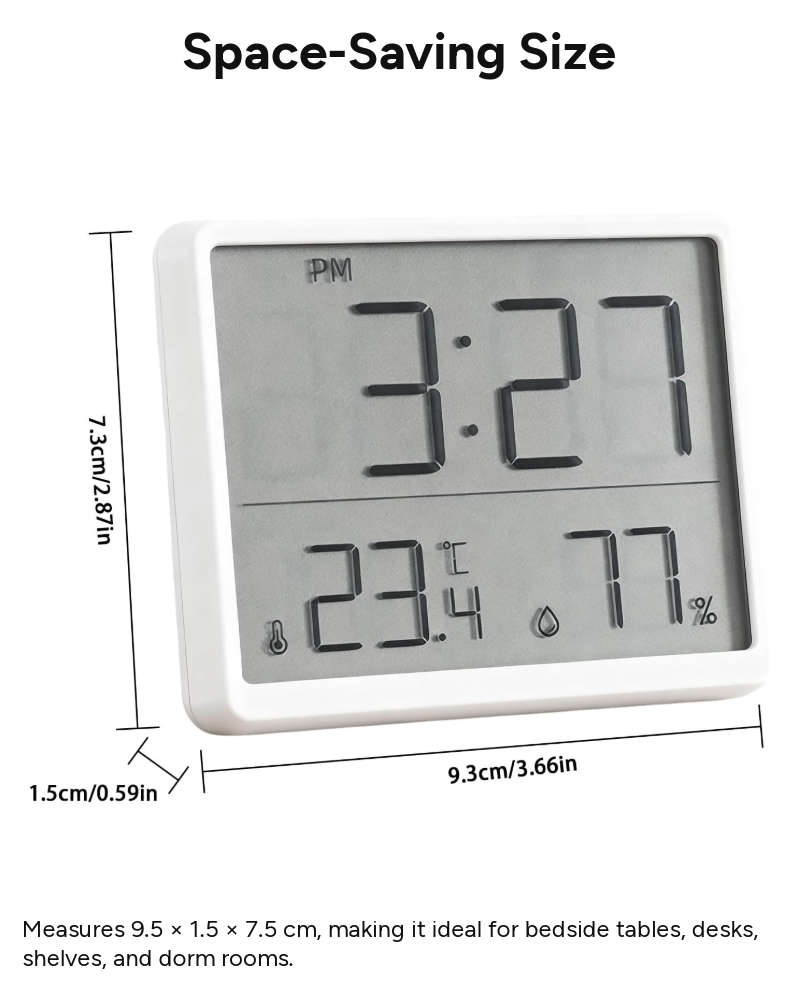Digital Alarm Clock with Temperature & Humidity Display, 12/24 Hour Format, LCD Screen, CR2032 Ba...