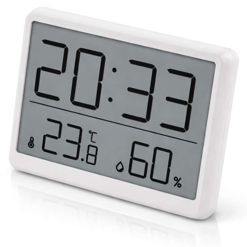 Digital Alarm Clock with Temperature & Humidity Display, 12/24 Hour Format, LCD Screen, CR2032 Ba...