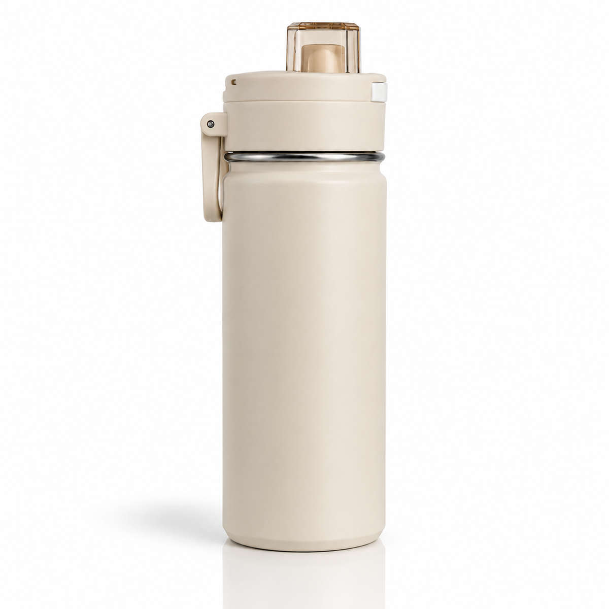 600ml Vacuum Sports Water Bottle with Locking Flip Lid Beige