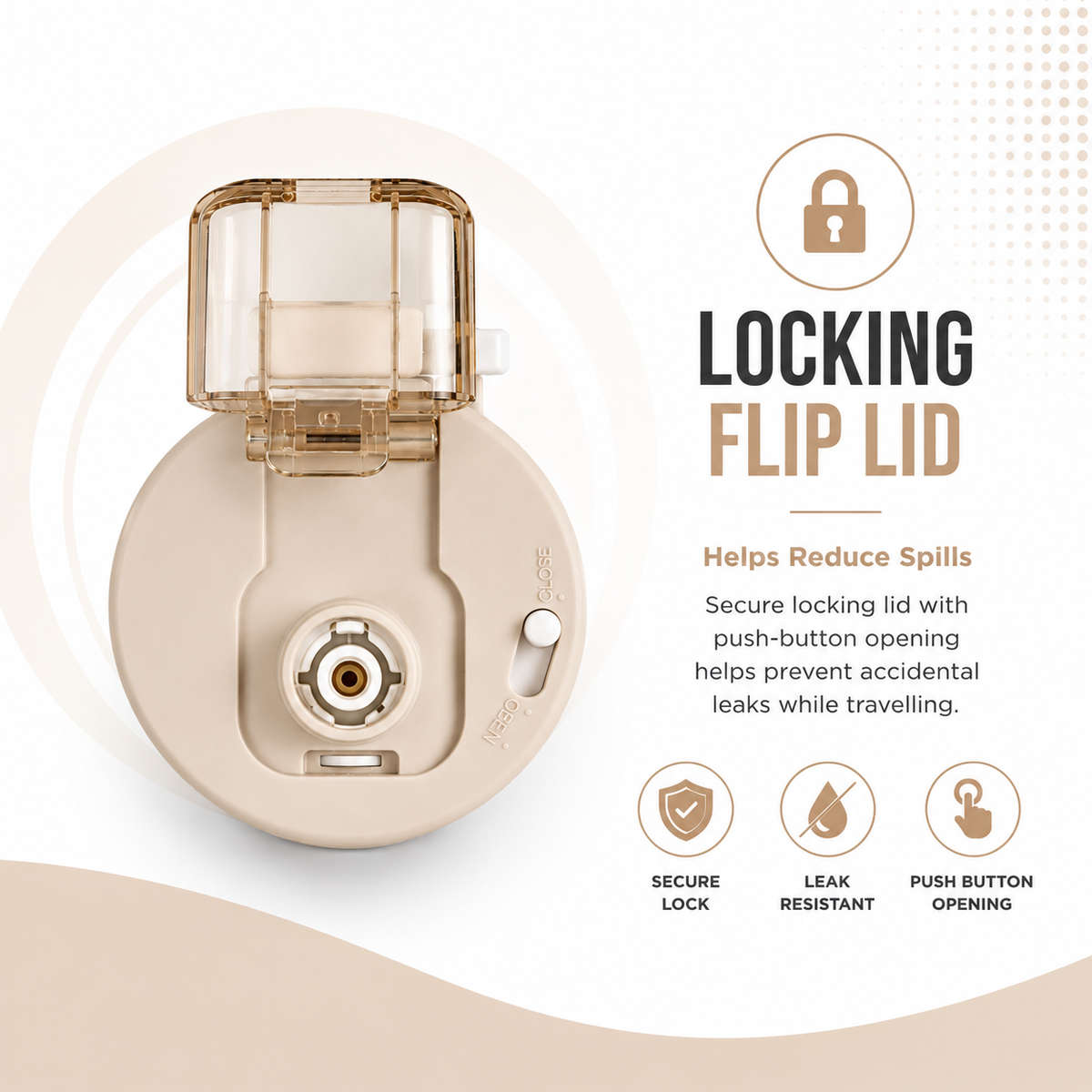 600ml Vacuum Sports Water Bottle with Locking Flip Lid Beige