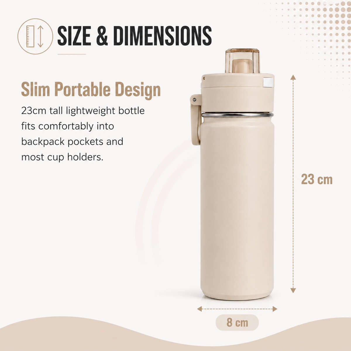 600ml Vacuum Sports Water Bottle with Locking Flip Lid Beige