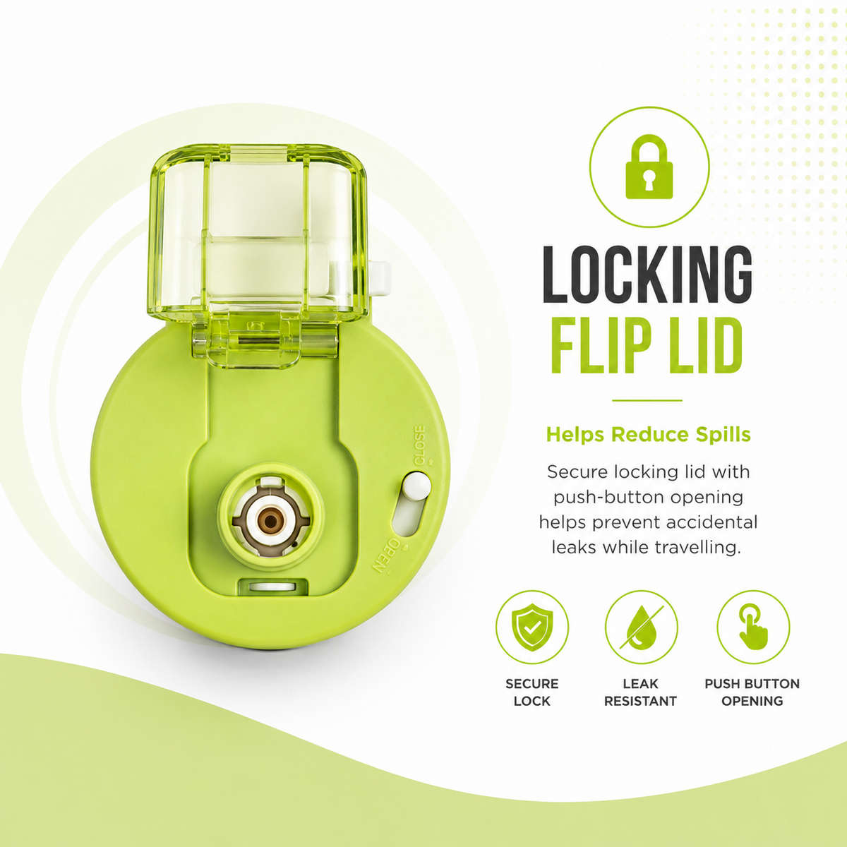 600ml Vacuum Sports Water Bottle with Locking Flip Lid Green