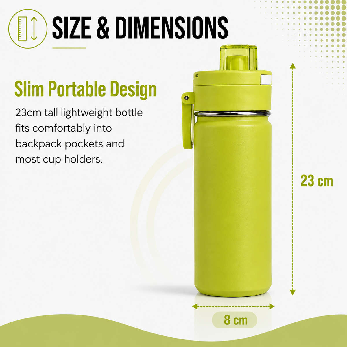 600ml Vacuum Sports Water Bottle with Locking Flip Lid Green