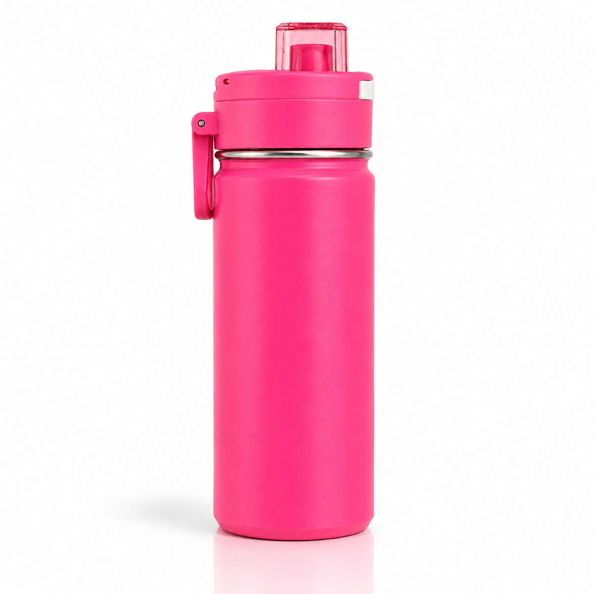600ml Vacuum Sports Water Bottle with Locking Flip Lid Neon Pink