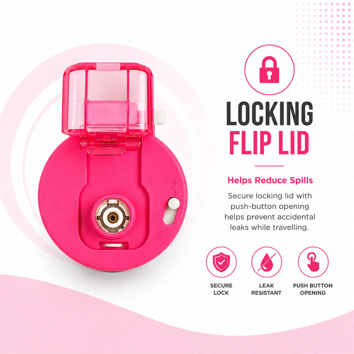 600ml Vacuum Sports Water Bottle with Locking Flip Lid Neon Pink