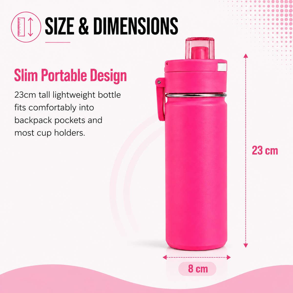 600ml Vacuum Sports Water Bottle with Locking Flip Lid Neon Pink