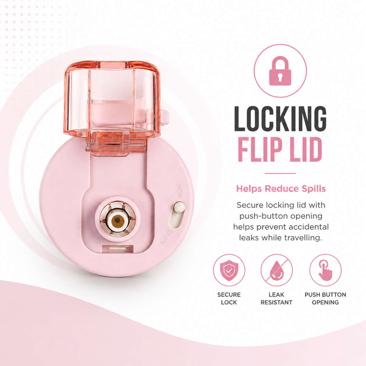 600ml Vacuum Sports Water Bottle with Locking Flip Lid Pink