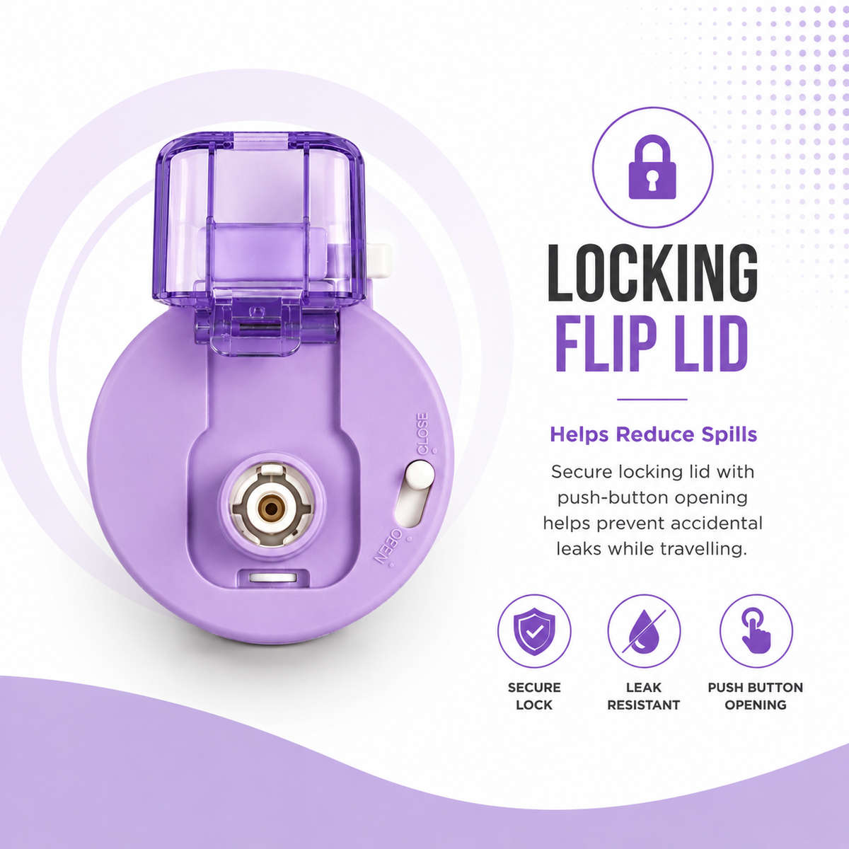 600ml Vacuum Sports Water Bottle with Locking Flip Lid Purple