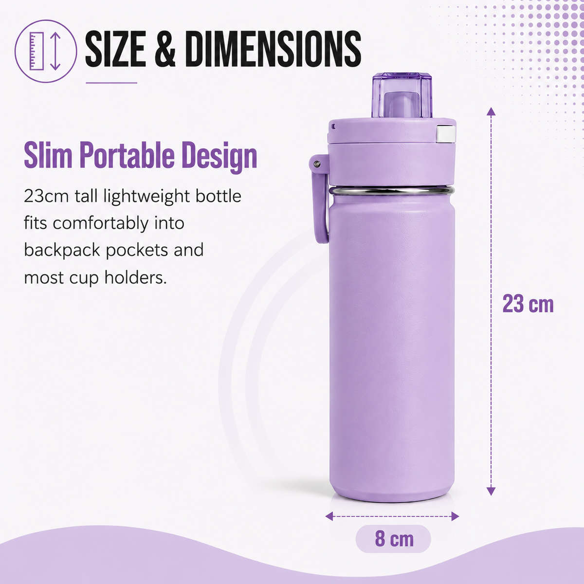600ml Vacuum Sports Water Bottle with Locking Flip Lid Purple