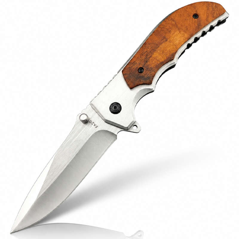 Folding Pocket Knife with Stainless Steel Blade, Aluminum & Wood Handle, Liner Lock EDC Utility K...