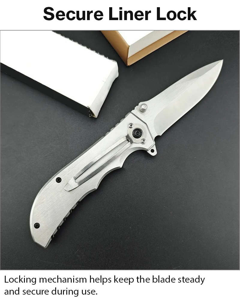 Folding Pocket Knife with Stainless Steel Blade, Aluminum & Wood Handle, Liner Lock EDC Utility K...