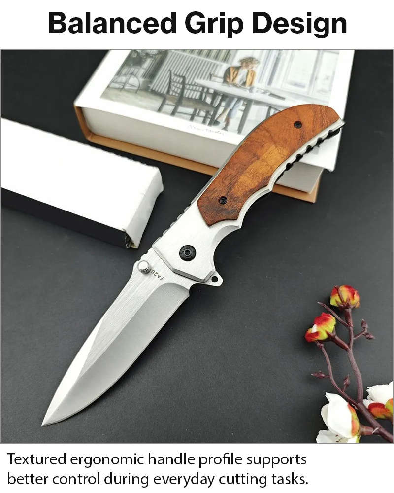 Folding Pocket Knife with Stainless Steel Blade, Aluminum & Wood Handle, Liner Lock EDC Utility K...