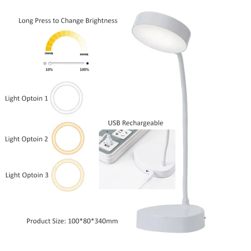 Norden Rechargeable LED Flexible Desk/Bedside Lamp | Touch Control, Natural, White &amp; Warm Lig...