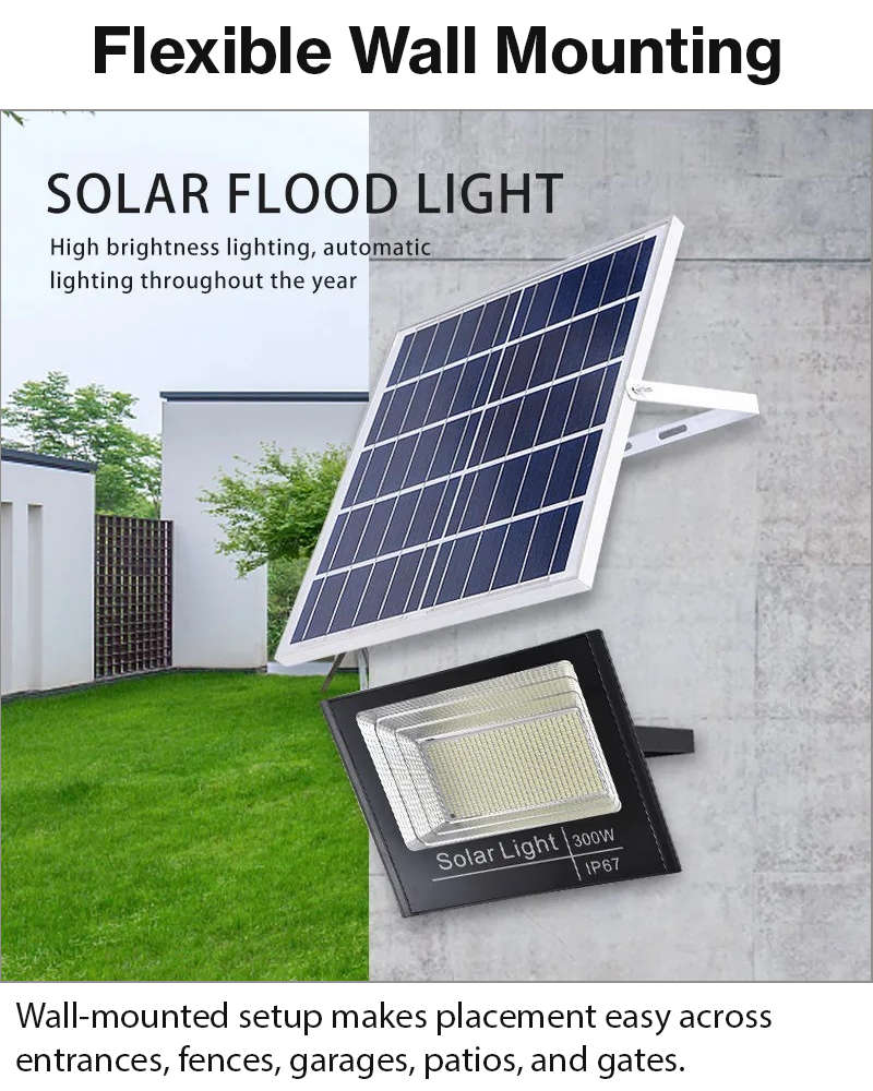 600W Solar LED Flood Light with Panel & Remote Outdoor Lamp