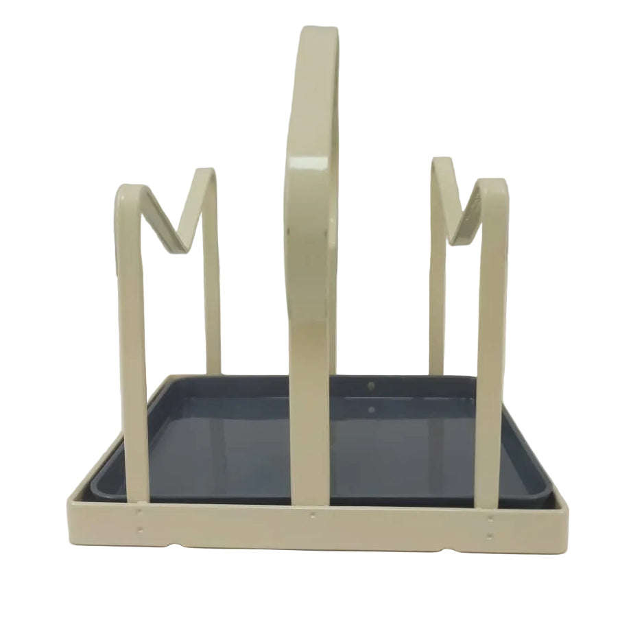 Lid and Board Organizer Rack with Drip Tray  Coated Metal Vertical Holder  Cream Countertop...