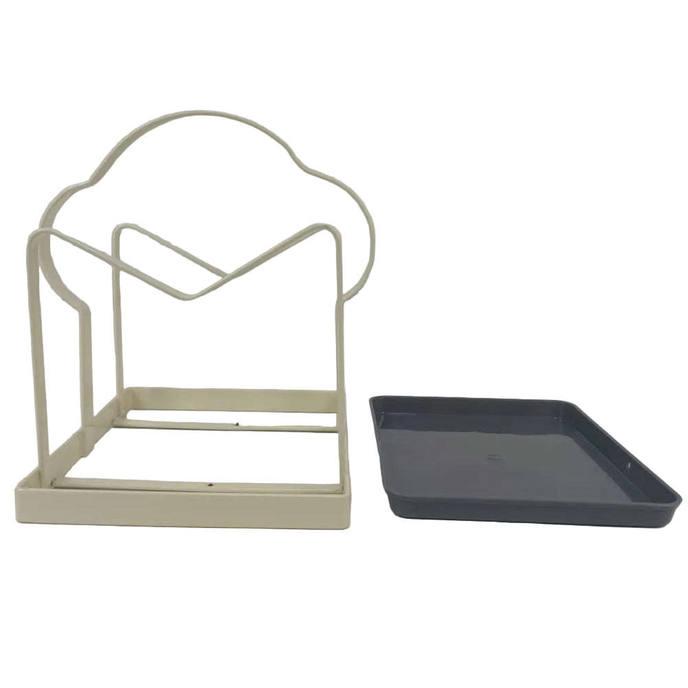Lid and Board Organizer Rack with Drip Tray  Coated Metal Vertical Holder  Cream Countertop...