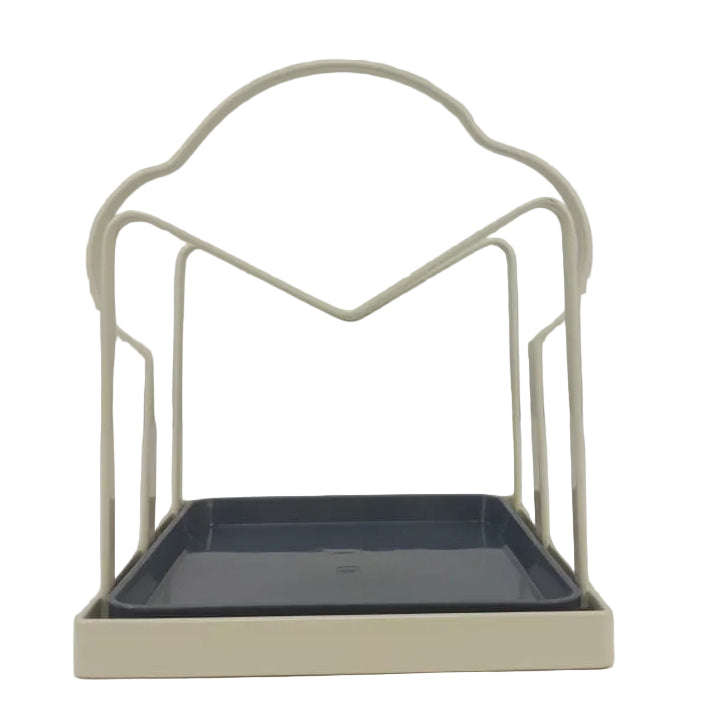 Lid and Board Organizer Rack with Drip Tray  Coated Metal Vertical Holder  Cream Countertop...
