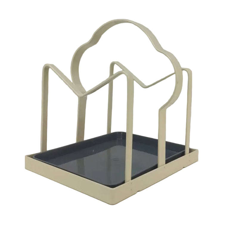 Lid and Board Organizer Rack with Drip Tray  Coated Metal Vertical Holder  Cream Countertop...