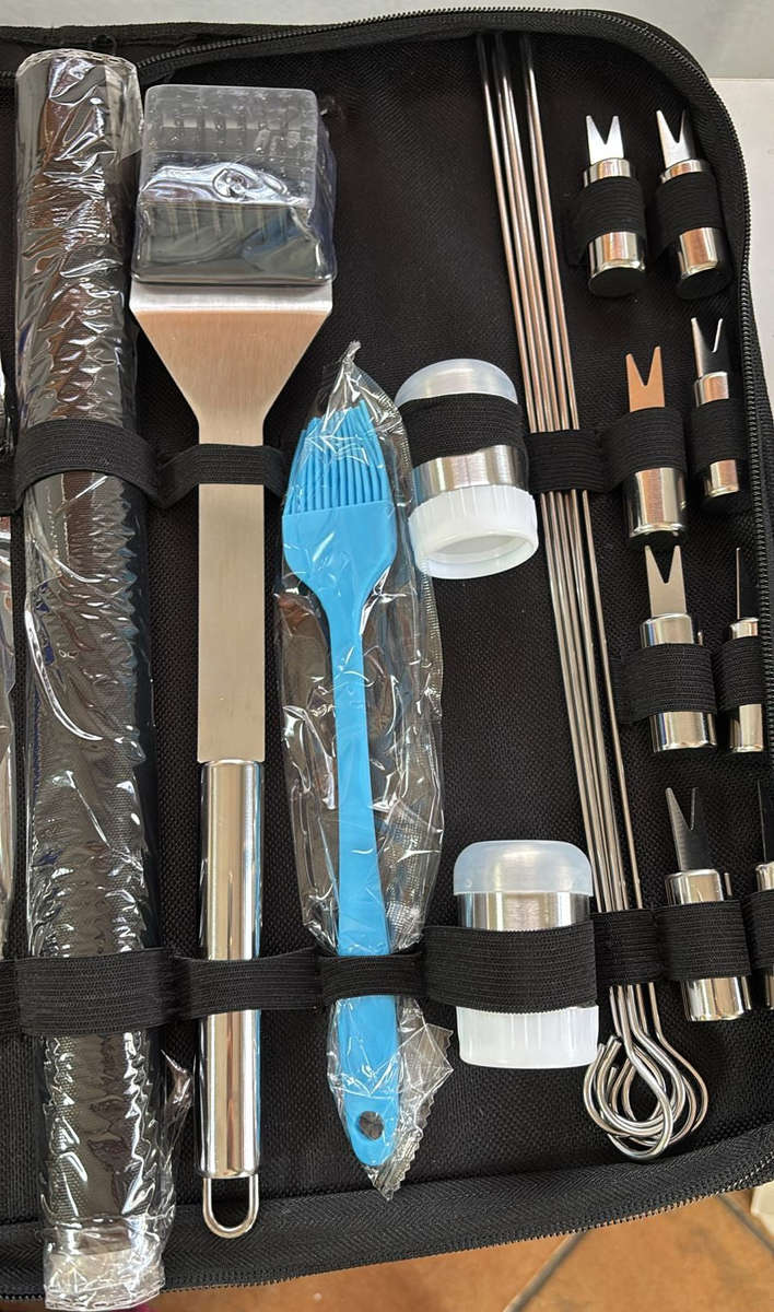 23-Piece Stainless Steel Braai BBQ Tool Set with Carry Case, Skewers, Corn Holders, Grill Accesso...