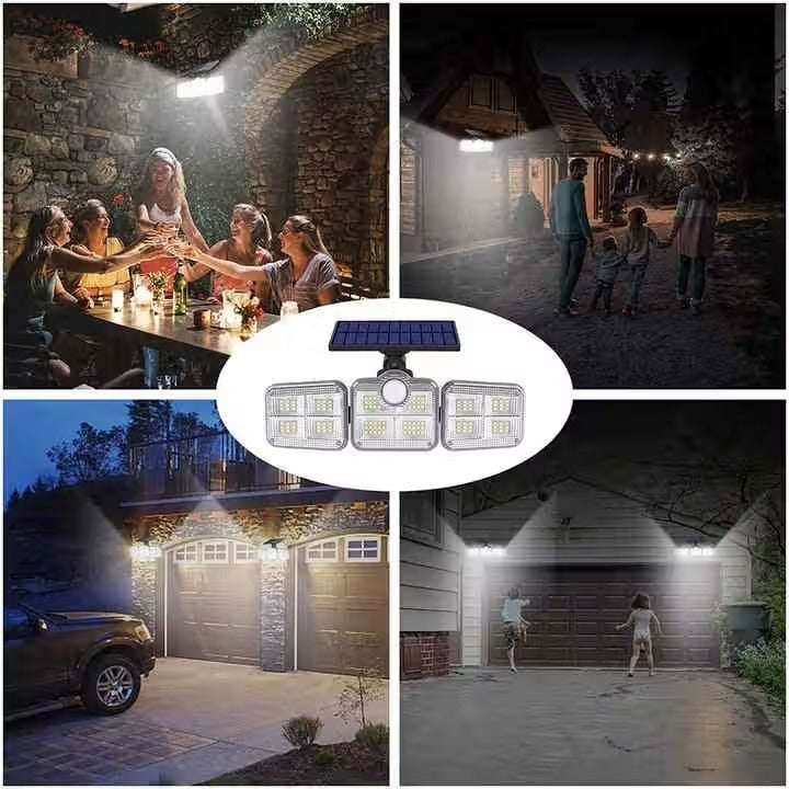 Outdoor Solar LED Floodlight 1000 Lumens  Motion Sensor 3-Head Design with Remote Control  ...