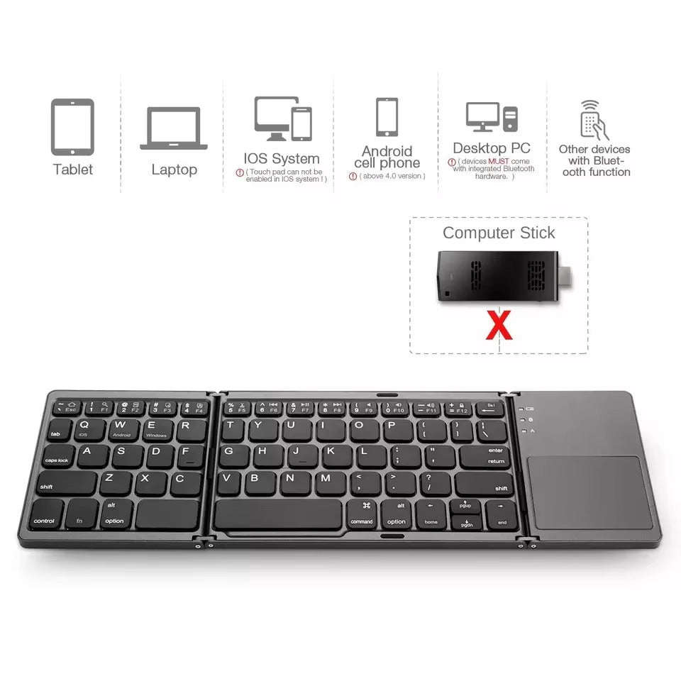 Foldable Bluetooth Keyboard Full-Size 84-Key  Scissor-Switch + Touchpad  Multi-Device Wirel...