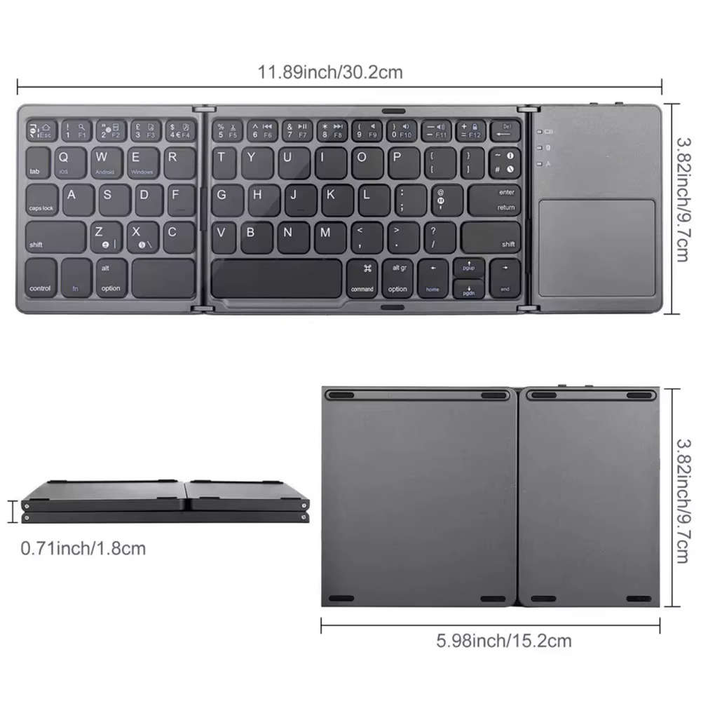Foldable Bluetooth Keyboard Full-Size 84-Key  Scissor-Switch + Touchpad  Multi-Device Wirel...