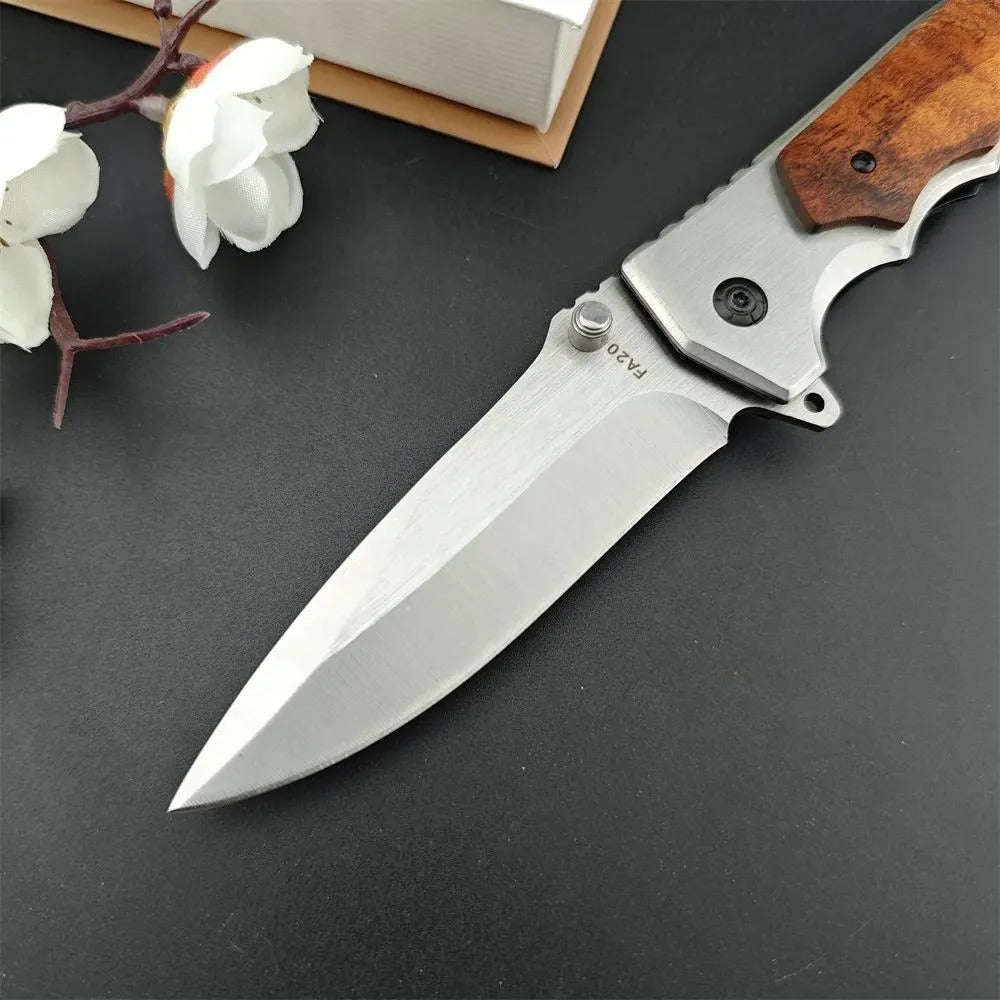 Folding Pocket Knife with Stainless Steel Blade, Aluminum & Wood Handle, Liner Lock EDC Utility K...