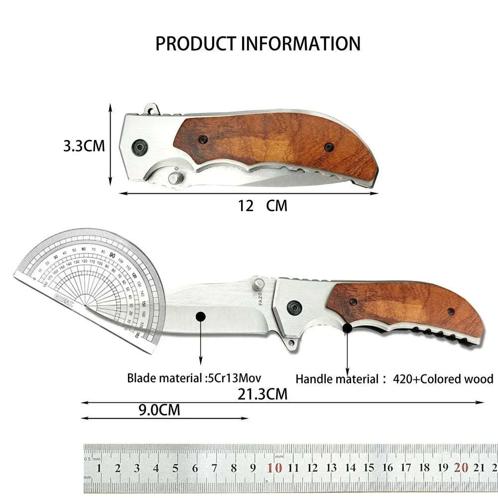 Folding Pocket Knife with Stainless Steel Blade, Aluminum & Wood Handle, Liner Lock EDC Utility K...