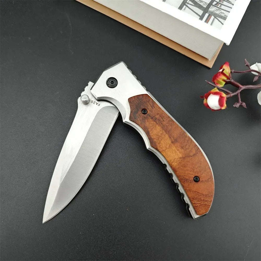 Folding Pocket Knife with Stainless Steel Blade, Aluminum & Wood Handle, Liner Lock EDC Utility K...
