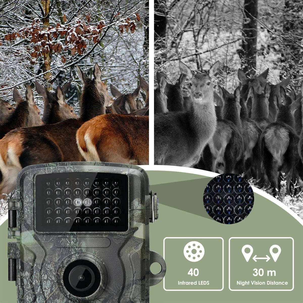 Trail Camera 16MP HD 1080P with Night Vision  0.7s Trigger, PIR Sensor, IP66 Waterproof, Camo ...