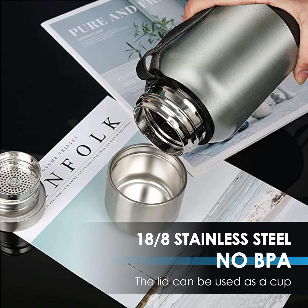 Stainless Steel Silver Insulated Vacuum Bottle Double Wall Thermal Flask for Hot and Cold Drinks